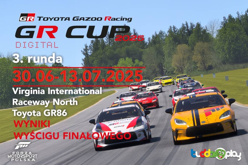 Wyniki wyścigu finałowego - 3. runda TOYOTA GR CUP DIGITAL 2025 - Virginia International Raceway North - Toyota GR86